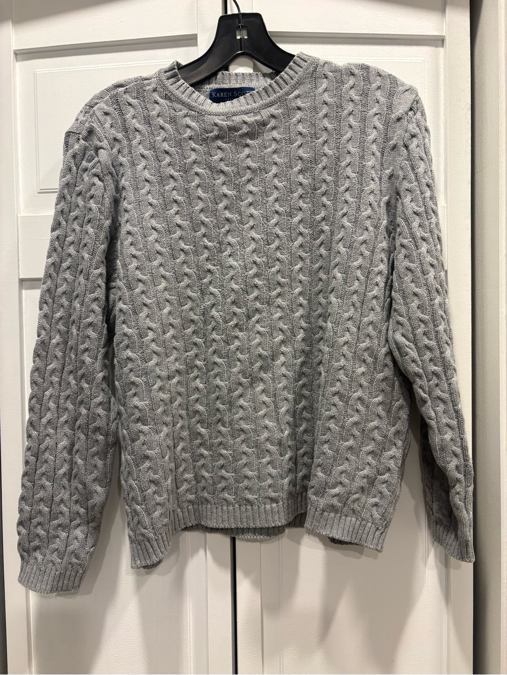 Karen Scott Women’s Gray Cable-Knit Crewneck Sweater